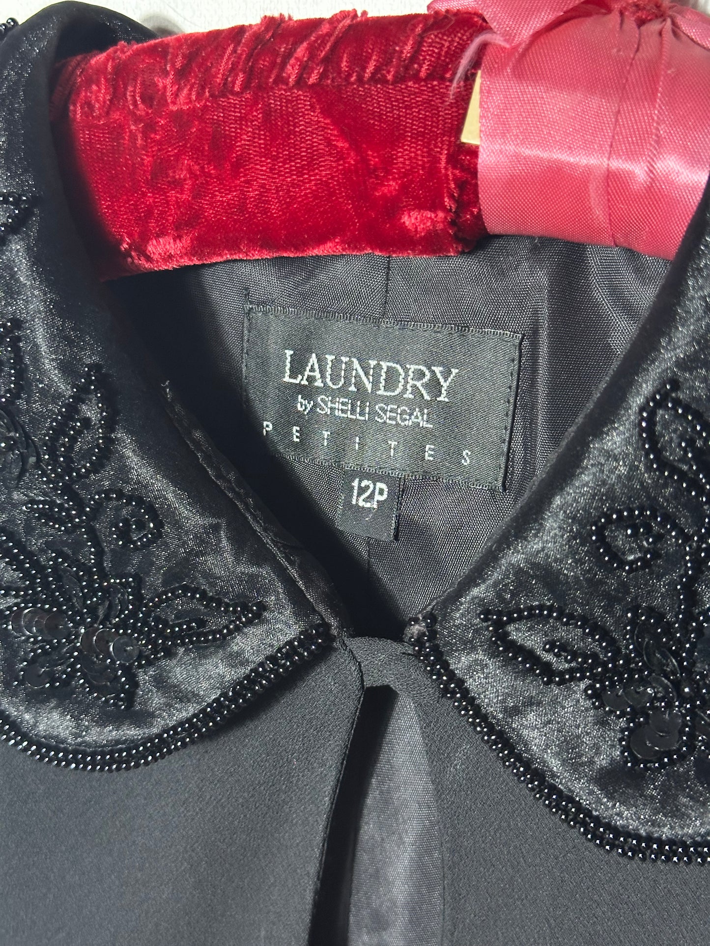 1990s Laundry By Shelli Segal Embroidered Beaded Collar Little Black Dresd