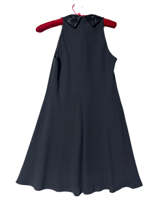 1990s Laundry By Shelli Segal Embroidered Beaded Collar Little Black Dresd