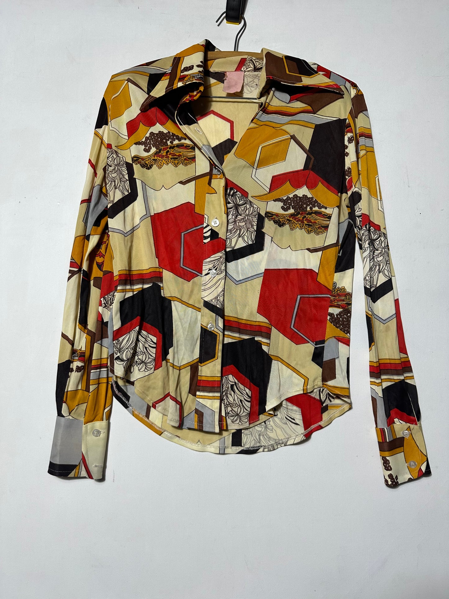 Groovy 1979s Abstract Geometric and Nature inspired pattern Button-Up