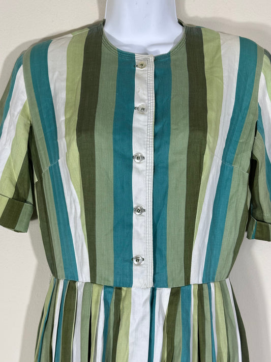 1960s Georgia Griffin Fashion Green Striped Dress by
