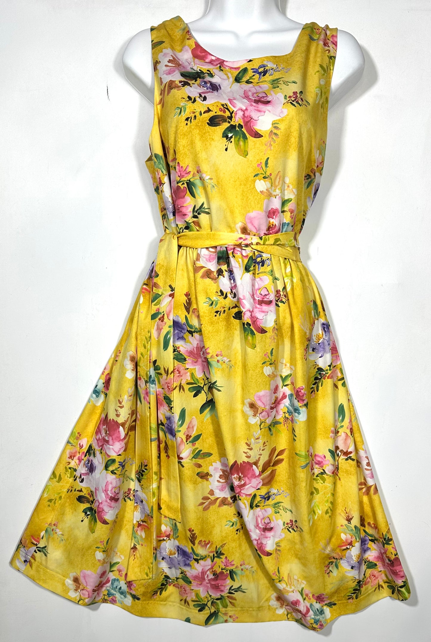 Hand Made 1960s Inspired Floral Golden Dress by Janet Smith M/L