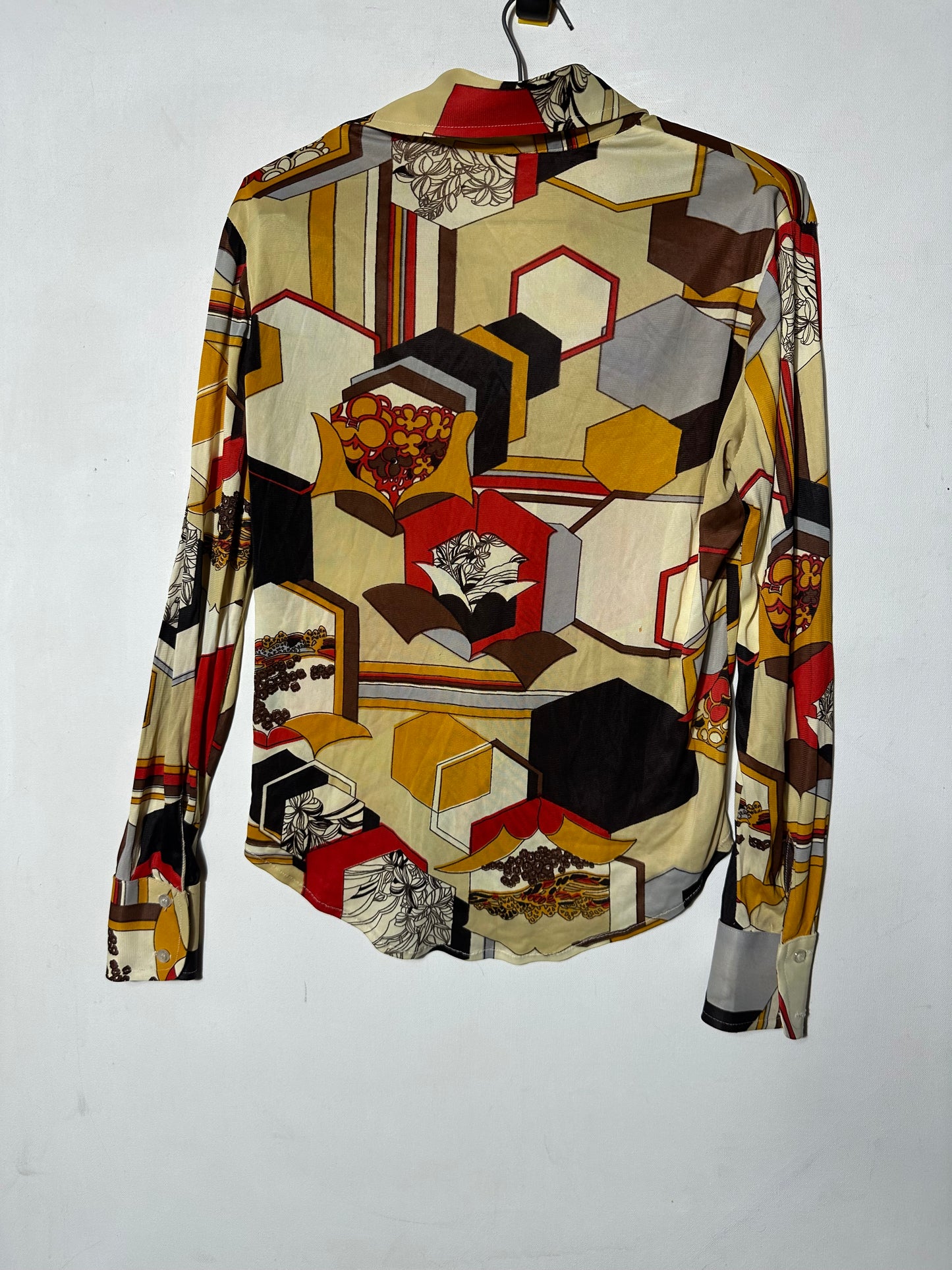 Groovy 1979s Abstract Geometric and Nature inspired pattern Button-Up