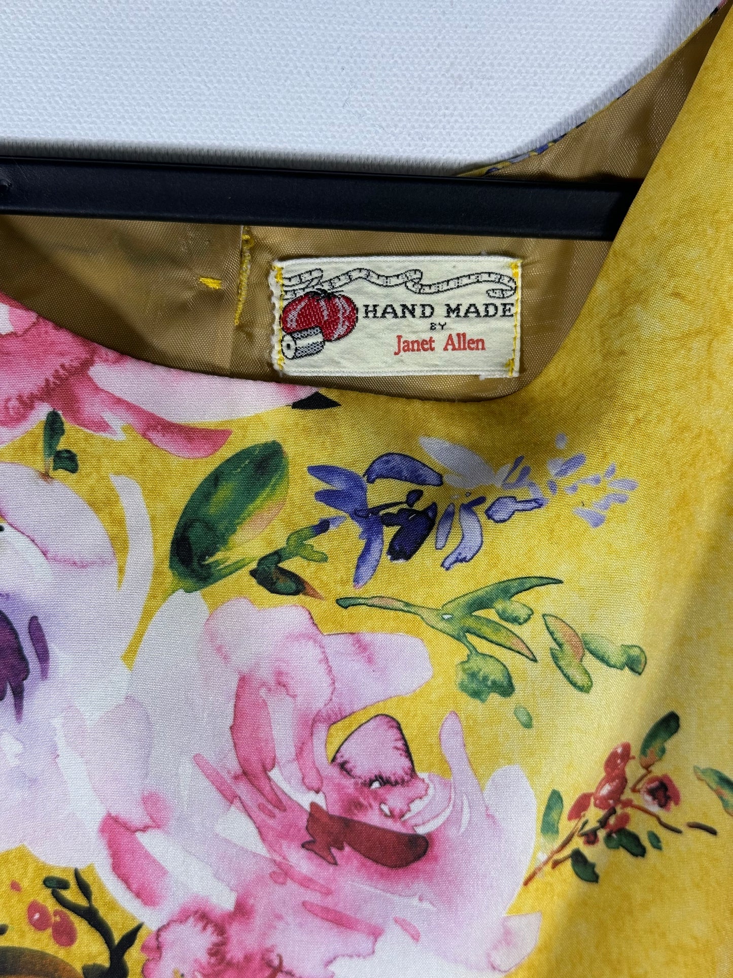 Hand Made 1960s Inspired Floral Golden Dress by Janet Smith M/L