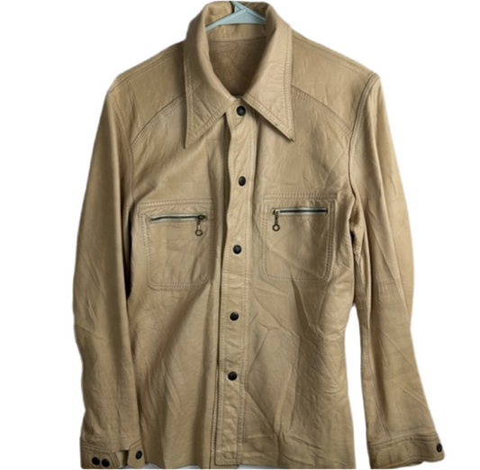 70s vintage leather Tan Lightweight Shirt Jacket Reservable