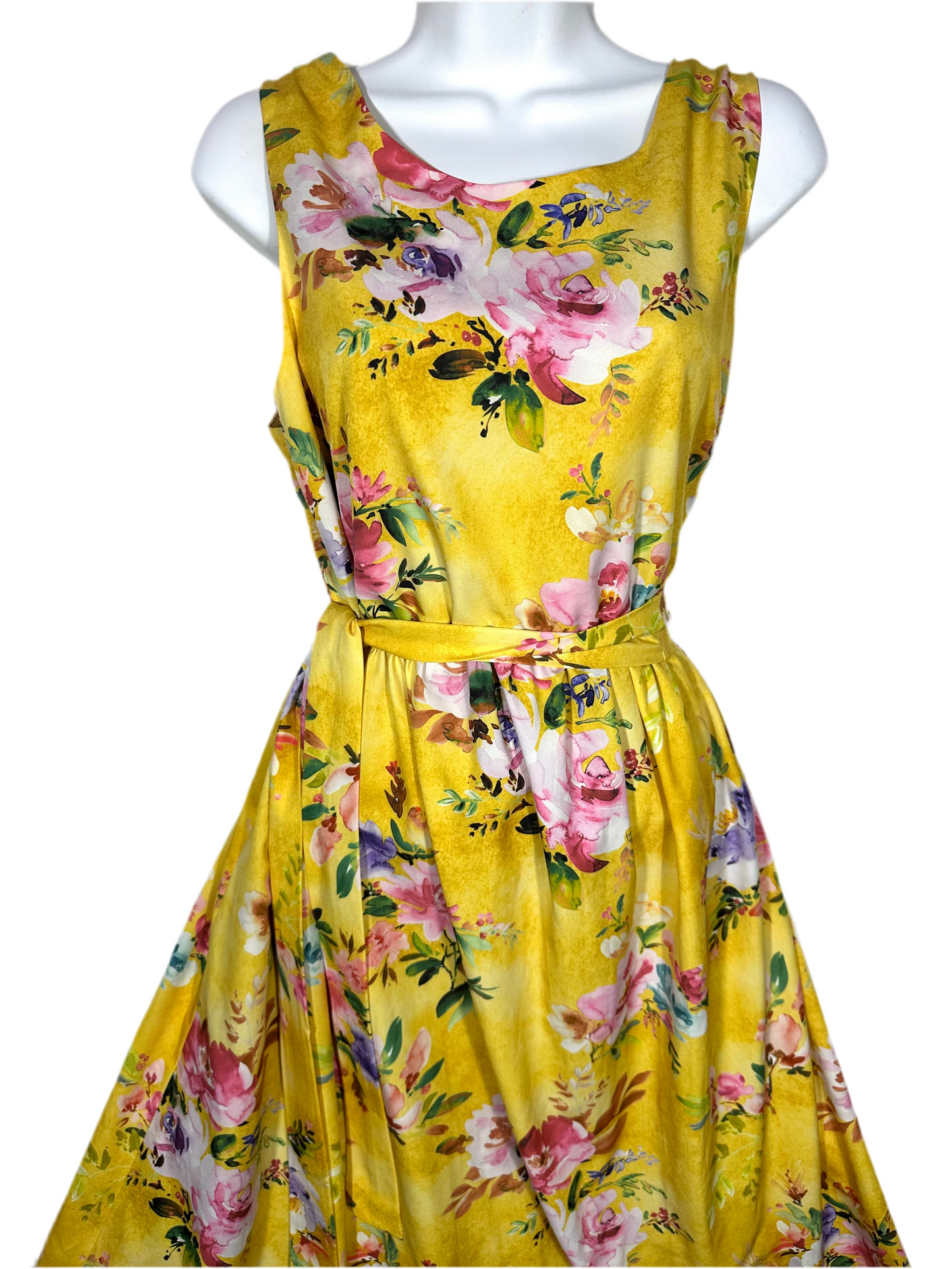 Hand Made 1960s Inspired Floral Golden Dress by Janet Smith M/L