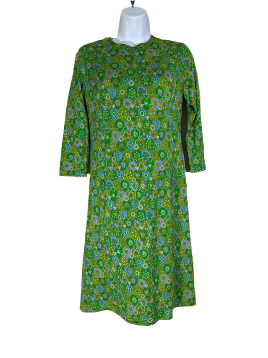 Frederick Altmann 1970s Funky Green Geometric Pattern Dress