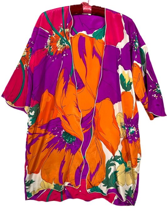 Holly Harp 1960s Poppy bright silk Kimono
