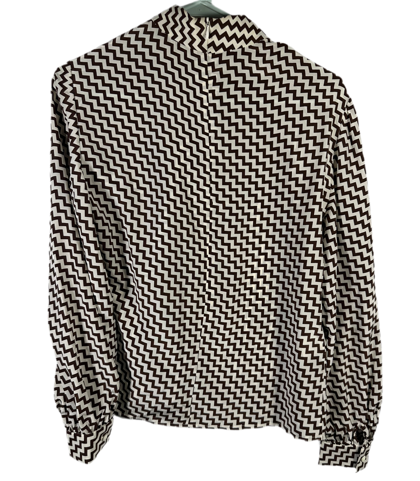 David Hayes Silk Neck Tie Blouse Brown and Cream Chevron Pattern