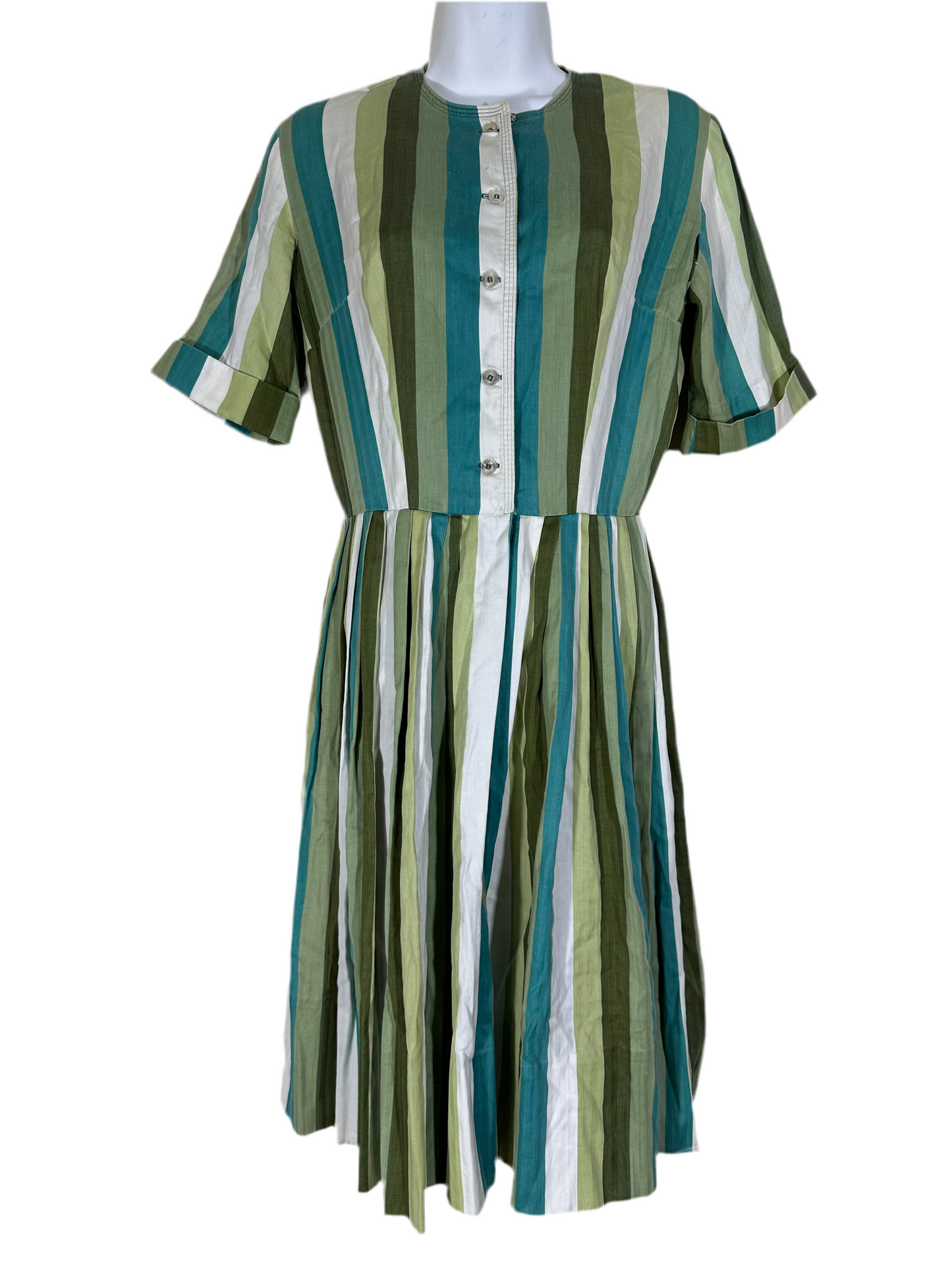 1960s Georgia Griffin Fashion Green Striped Dress by