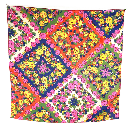 Groovy 60s 70s Psychedelic Mod Floral Square Scarf - Vibrant Vintage Flower Power Headscarf Neck Scarf