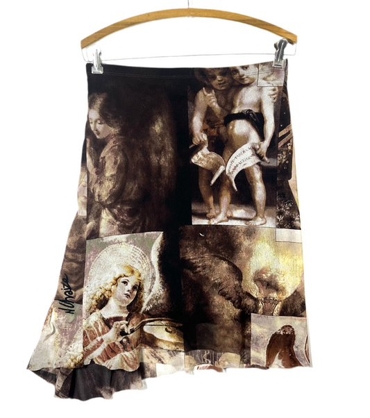 Nathalie Chaize Renaissance Angel Print Asymmetrical Skirt
