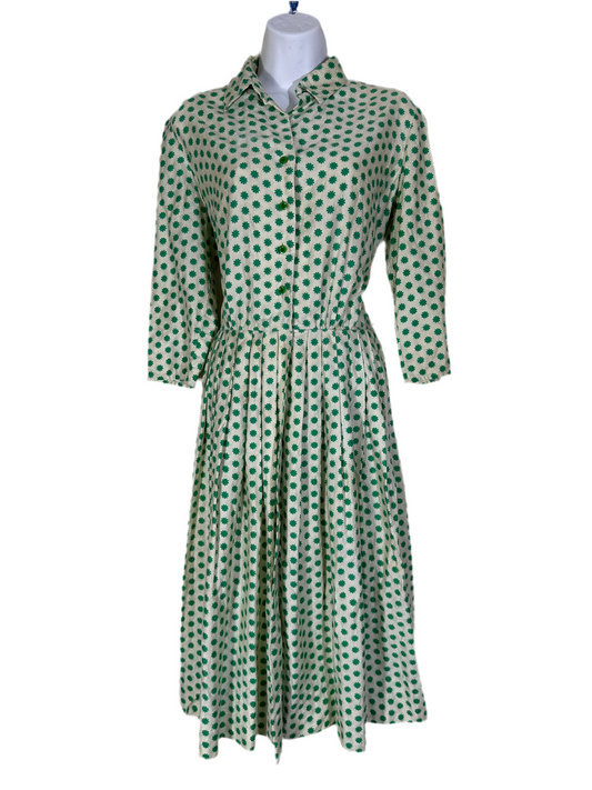1950s Shirtwaist Dress Cotton with Green Flower Pattern