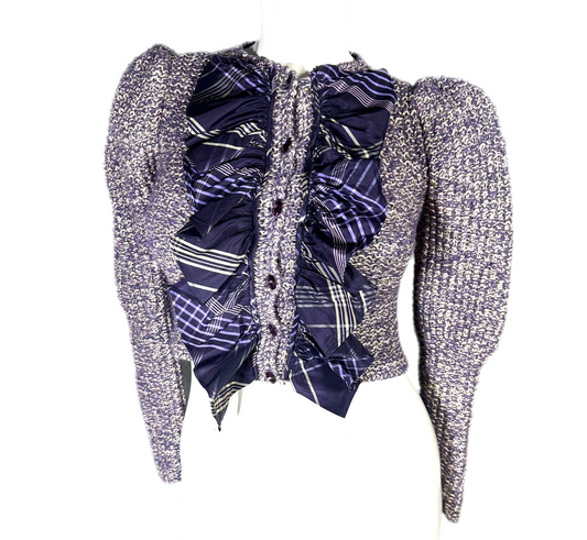 Vintage Purple Metallic Ruffled Front Sweater