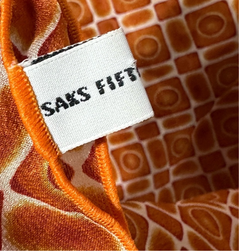 Geometric Copper Orange and Cream Saks Fifth Avenue Silk Neck Scarf