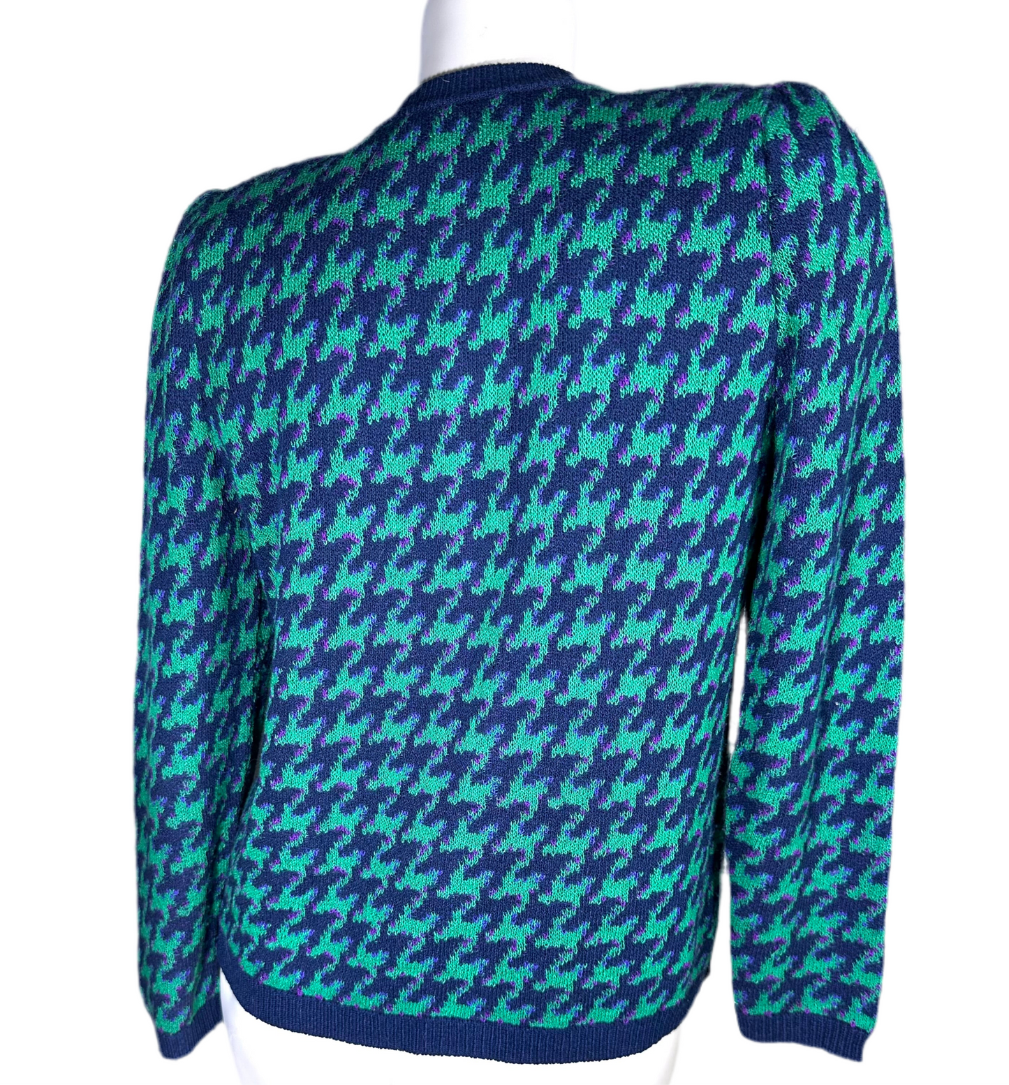 Pied De Poule Cardigan Sweater Green and Navy