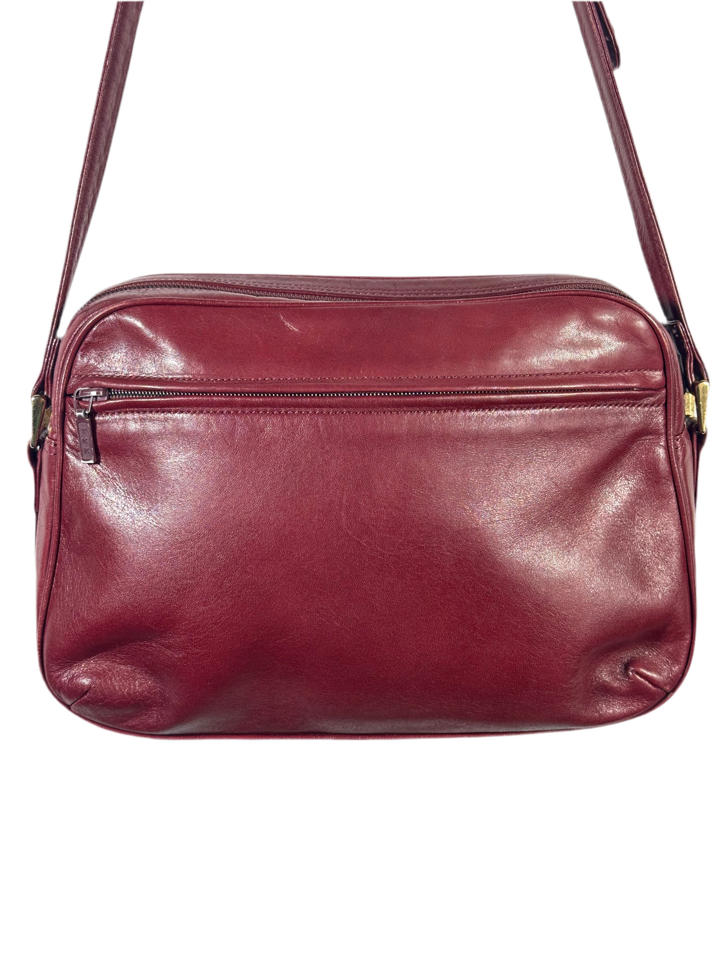 Vintage Christian Dior Red Leather Crossbody Bag with Gold Dior Emblem- Classic & Authentic