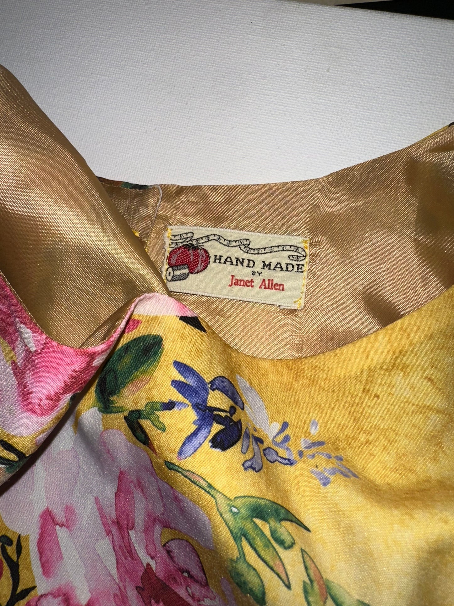 Hand Made 1960s Inspired Floral Golden Dress by Janet Smith M/L