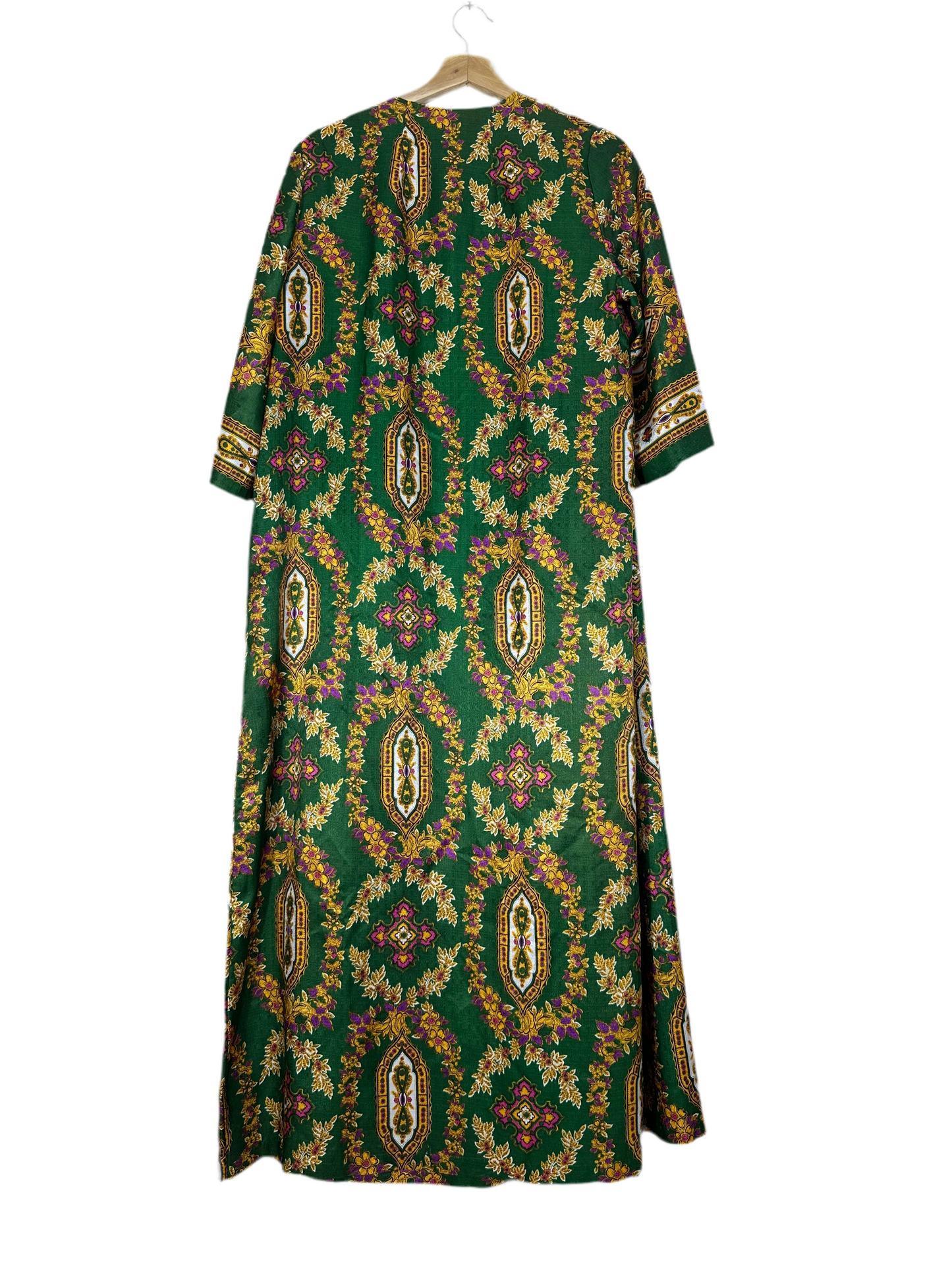 Vintage Kaftan Style Dress Green Ornate Pattern